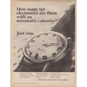 Timex Automatic Calendar Watch Early Quartz Technology Vintage Print Ad 1970